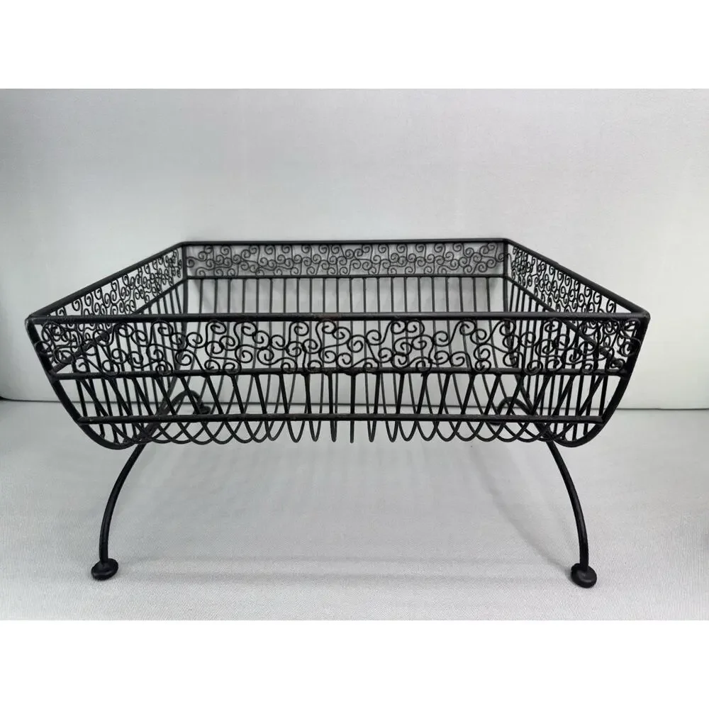 VTG Black Wrought Iron Dish Drying Rack French Country Farmhouse Counter Basket